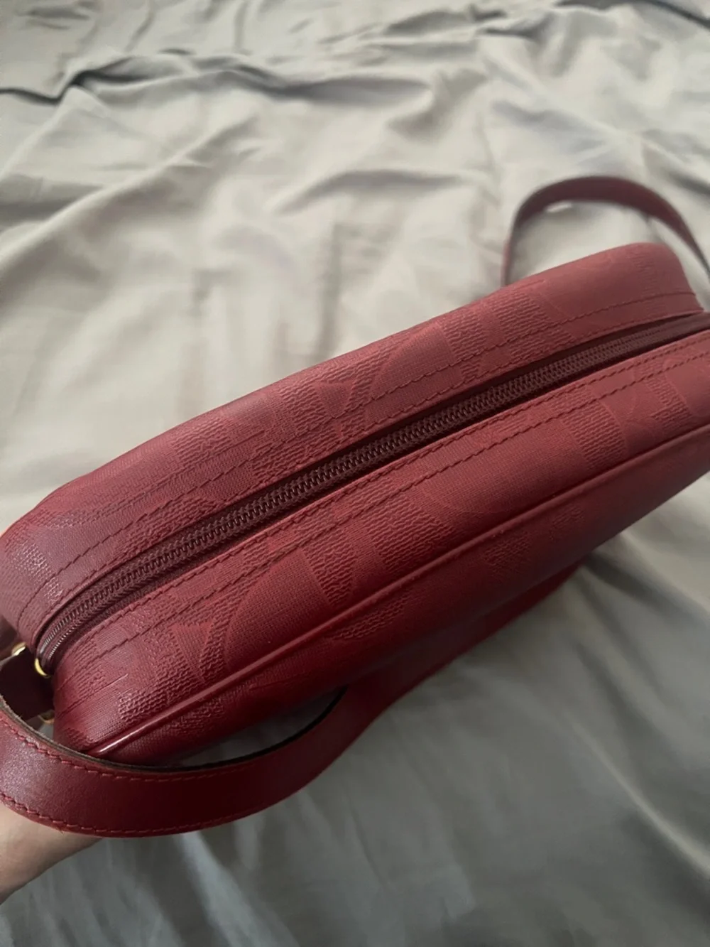 Dior Red Crossbody Bag with Gold Tone Ring Detail